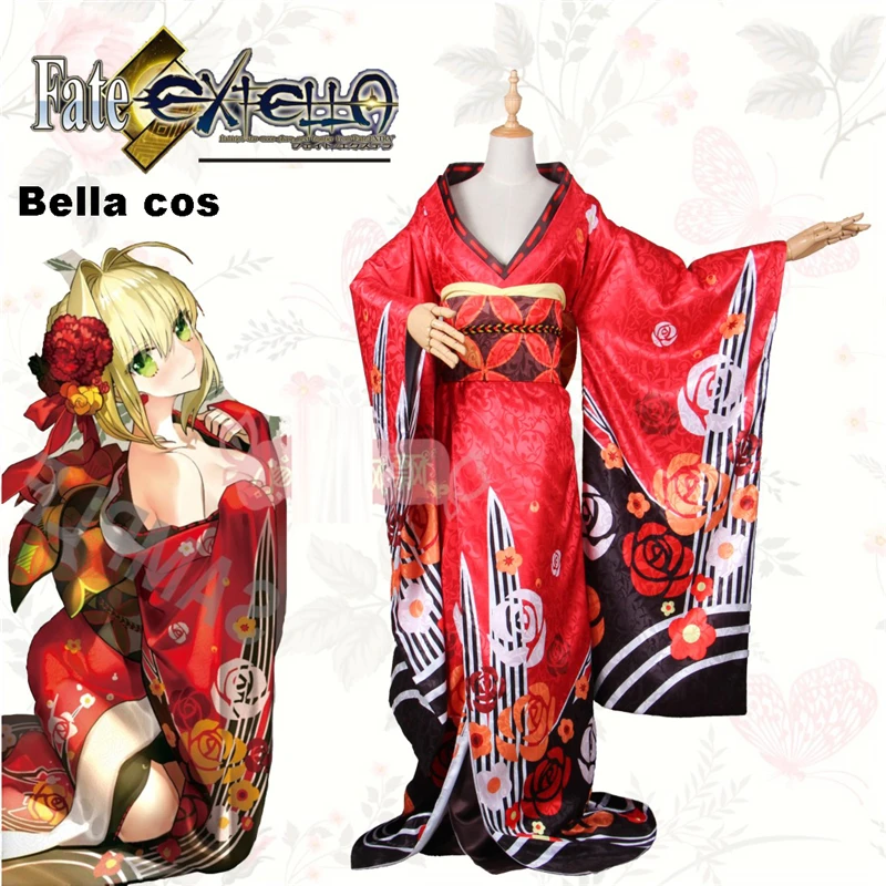 

Custom Size Fate Grand Order Nero Cosplay Costume New Year Red Kimono Dress Halloween Carnival Anime Clothes Party Outfits Cos