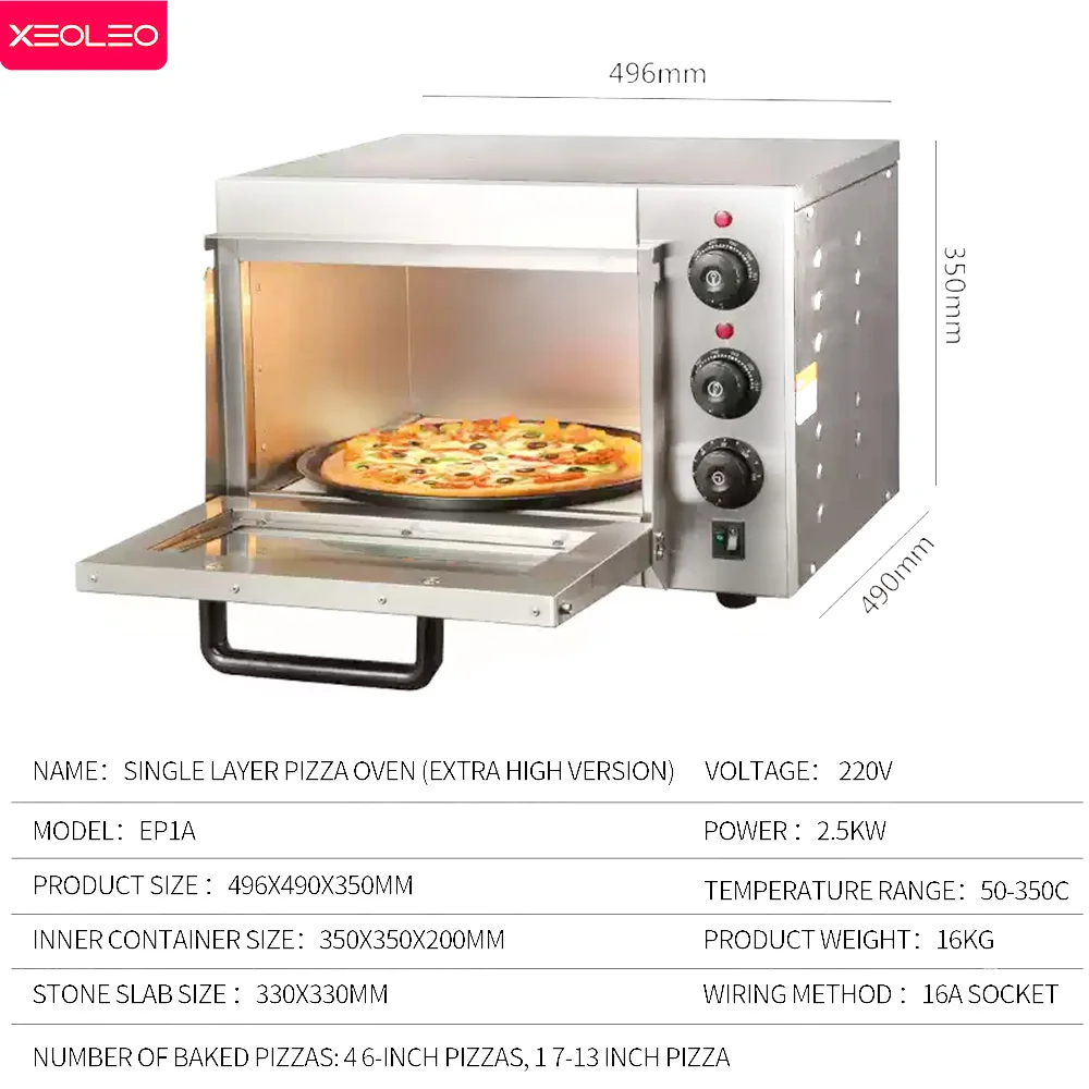 13' Electric Pizza Oven 2500W Toaster Baker Oven Single Heighten Layer Baking Machine Commercial Baking With Stone
