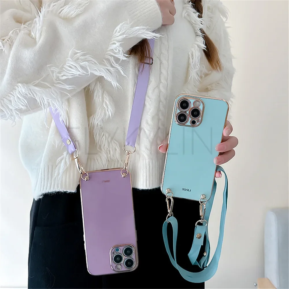 Electroplate Crossbody Lanyard Necklace Rope Case For iPhone