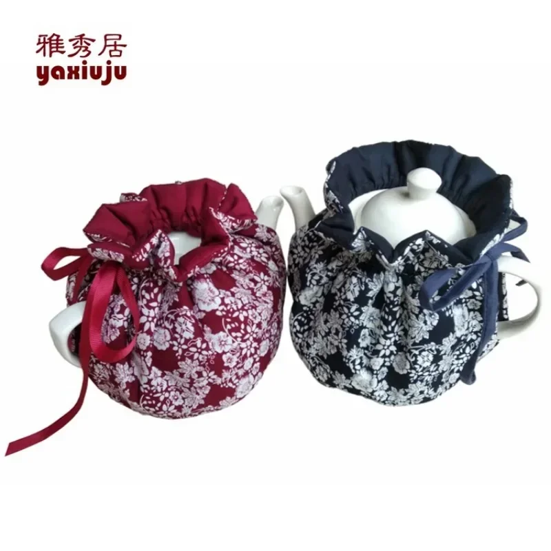 Creative Flower Pattern Teapot Cover Beautiful Eye-catching Cotton Teapot Holder Sleeve Drawstring for Home