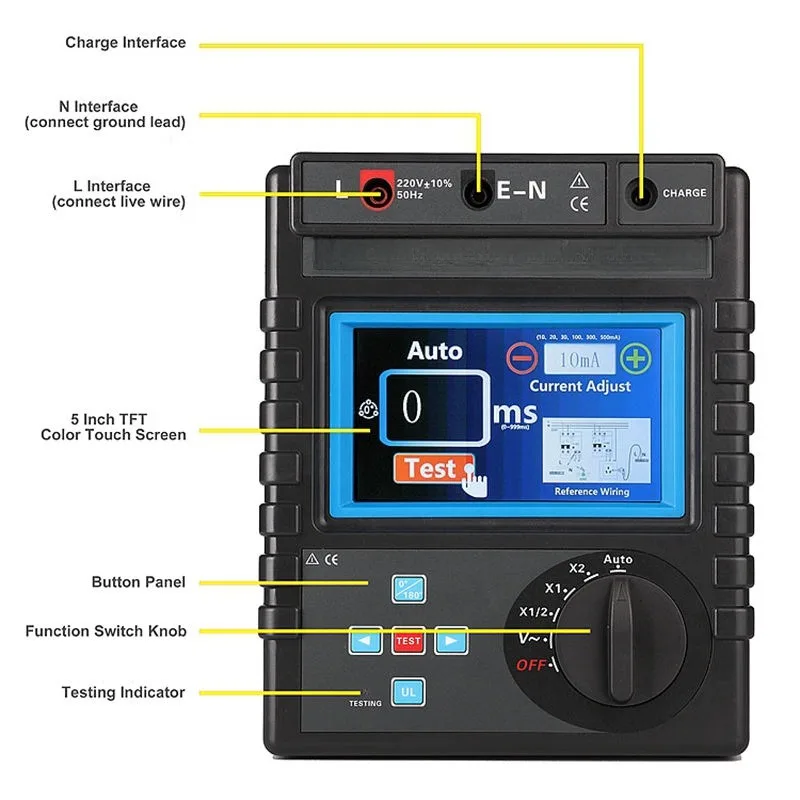 ETCR8600B RCD 테스터 누설 방지 스위치 테스터 5 1000mA AC 전압계