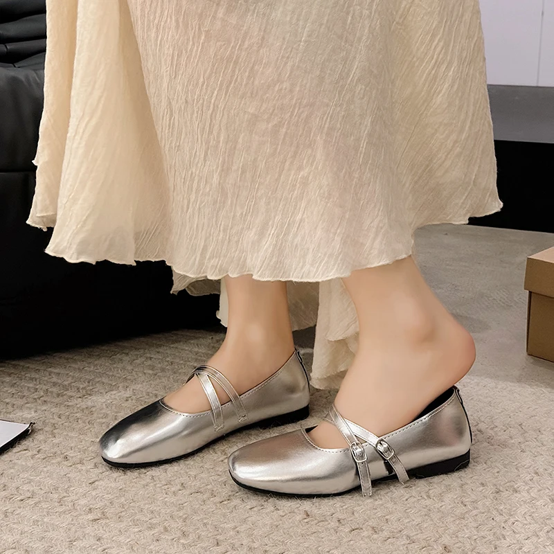 أحذية نسائية صيفية جديدة ذات فم مسطح ونعل مسطح أحذية ماري جين عالية الجودة برأس مربع