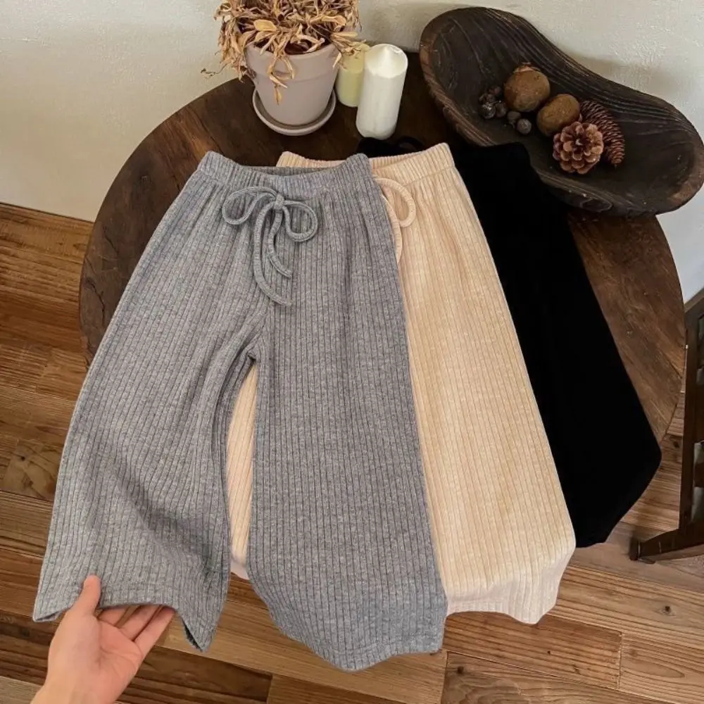 Loose Girl Straight Leg Pants High Waist Elastic Teens Casual Pants Drawstring Trousers Children Wide Leg Pants Autumn