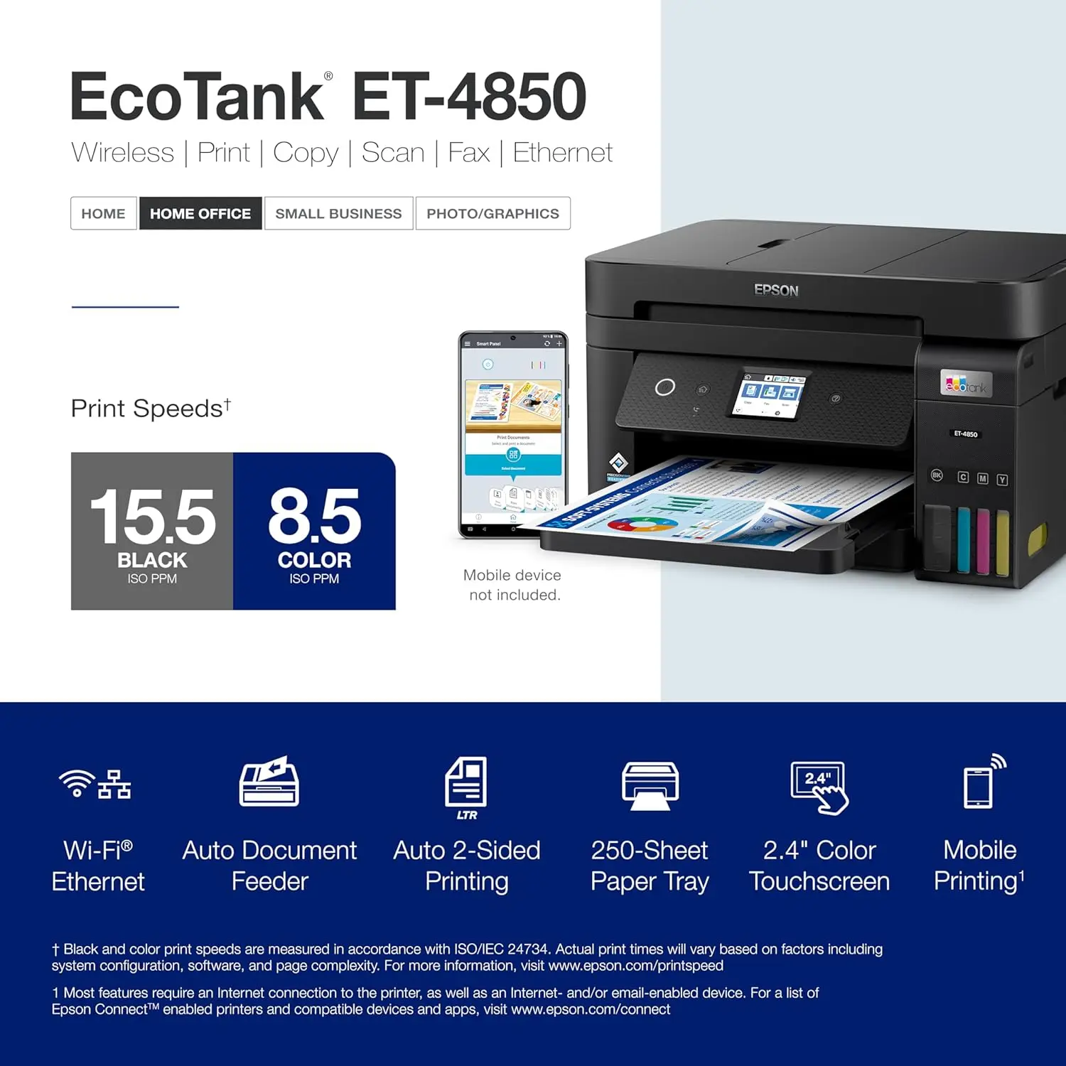 EcoTank ET-4850 Wireless All-in-One Cartridge-Free Supertank Printer with Scanner, Copier, Fax, ADF and Ethernet 4