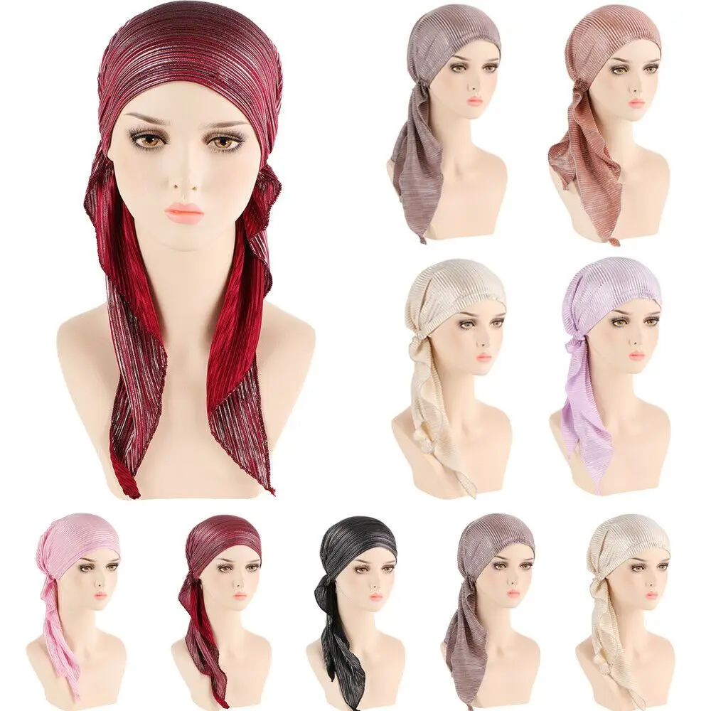 Hair Loss Women Headwrap Headwear Headscarf Beanie Cap Muslim Hijab Pre-Tied Bonnet Cancer Chemo Cap 5