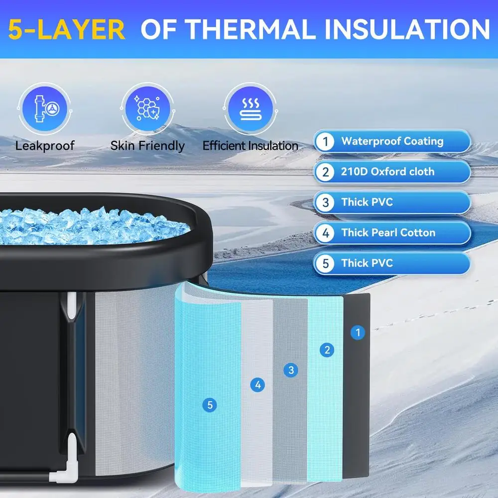 XL Large Oval Ice Bath Tub Athletes 100 Gallons Portable Cold Plunge Tub Recovery Water Therapy Foldable Insulated Durable Easy 5