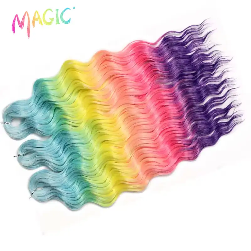 Anna Synthetic Hair 24 Inch Water Wave Braiding Hair Extensions Ombre Blonde Deep Wave Afro Curl Twist Crochet Hair for Women - Image 46