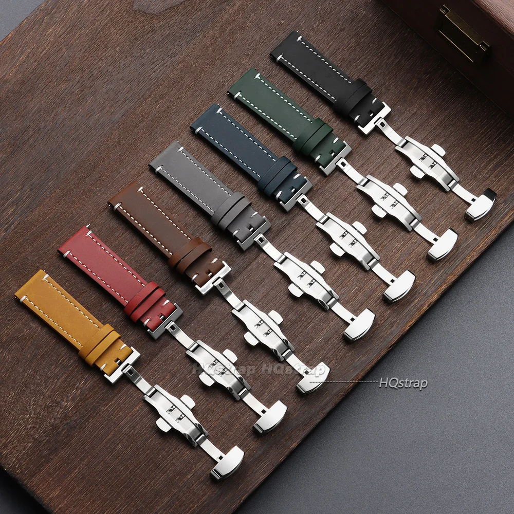 Vintage Leather Watch Strap with Butterfly Buckle - Premium Business Wristband Accessory