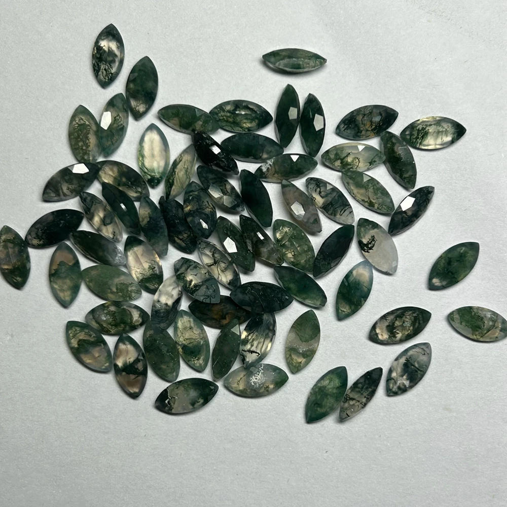 Natual Marquise Cut 1.5x3mm 6x12mm Green Moss Agate Stone