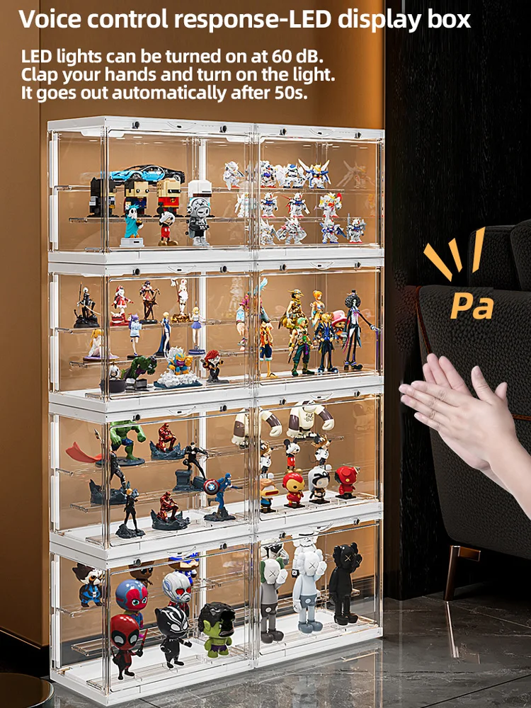 Dustproof Doll Display Case with Magnetic Levitation Stand and LED Light, Clear Acrylic Storage Box for Collectibles 5