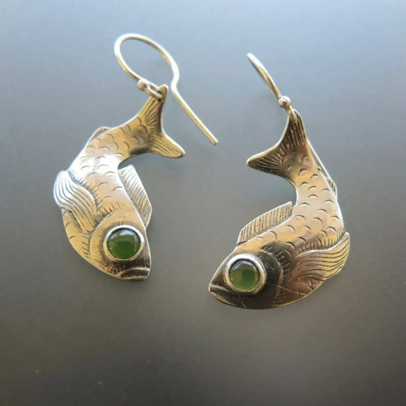 Boucles D'oreille Dormeuses Poissons En Verre De Murano Et Argent Plaqué Or