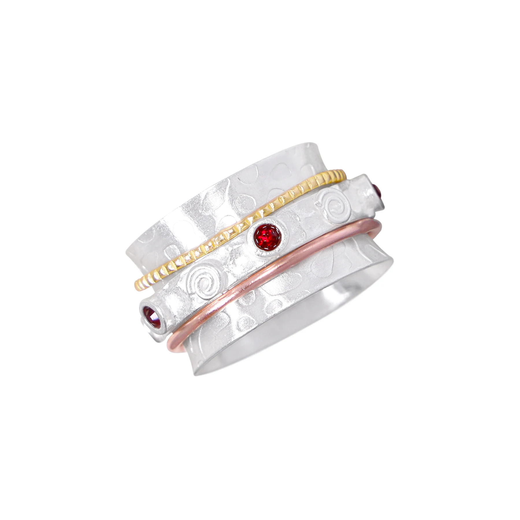 

Handmade Garnet Crystal Tri-Tone Spinner Ring Fashion Spinner Ring for Women