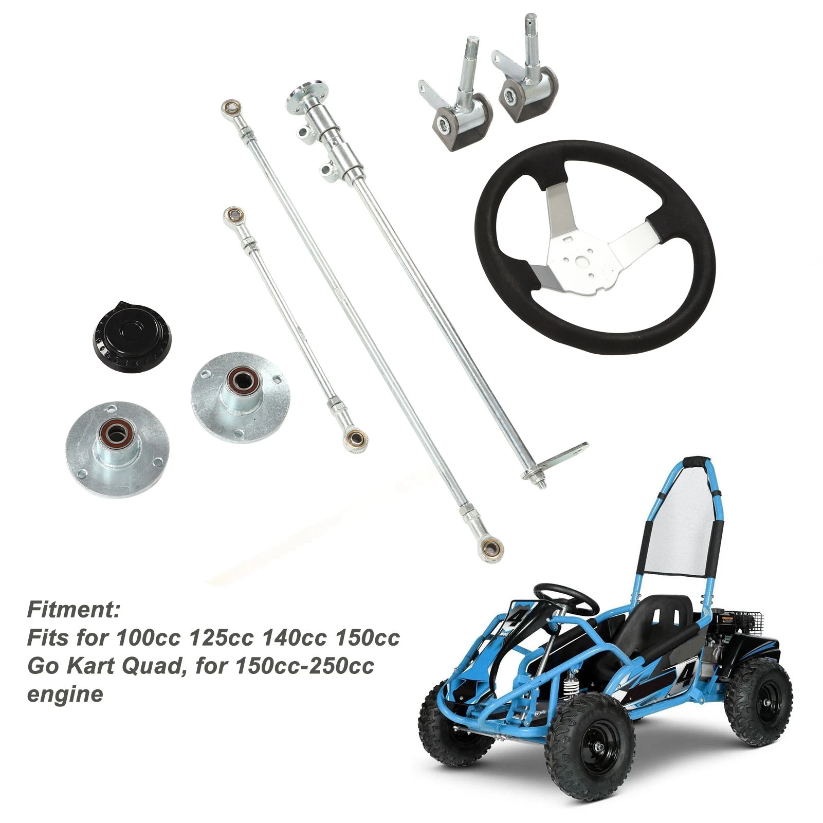 Go Karts 스티어링 휠 키트 부드러운 고성능 300mm 150cc-250cc 엔진 용 더 나은 그립 샤프트 타이로드 랙 키트