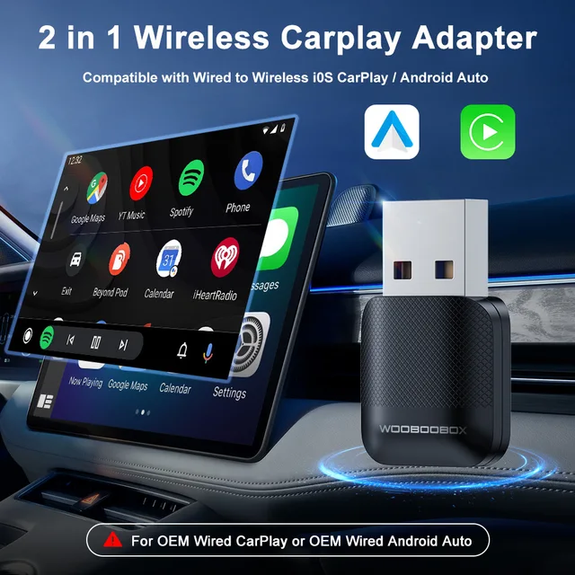 M10 2in1 Wireless CarPlay Adapter For OEM Wired CarPlay or OEM Wired Android Auto Plug&Play Bluetooth Smart CarPlay