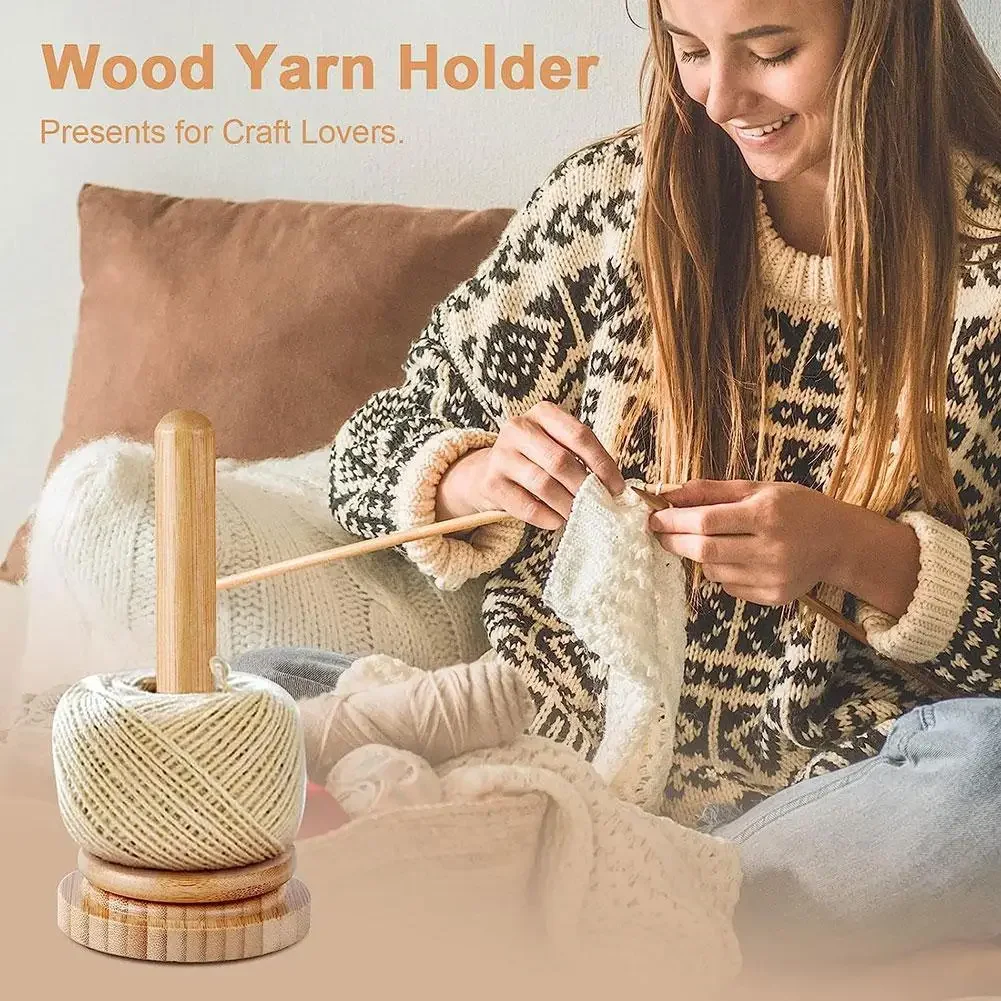 

Wooden Yarn Ball Holder Stand Crocheting Winder Rotation Thread Spool Sewing Rotating Ball Wooden Winders