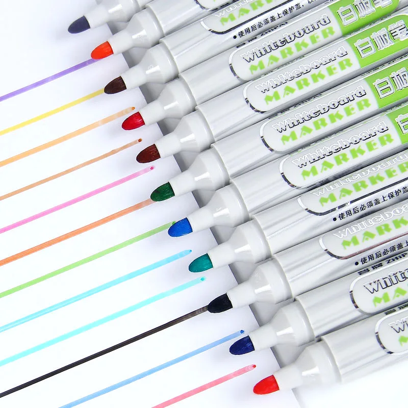 프리미엄 12색 화이트보드 마커 - 1.5mm 가는 팁 세라믹 드라이 이레이저 펜 (사무실 회의 및 계획 세정용) - 선명한 색상, 저취성