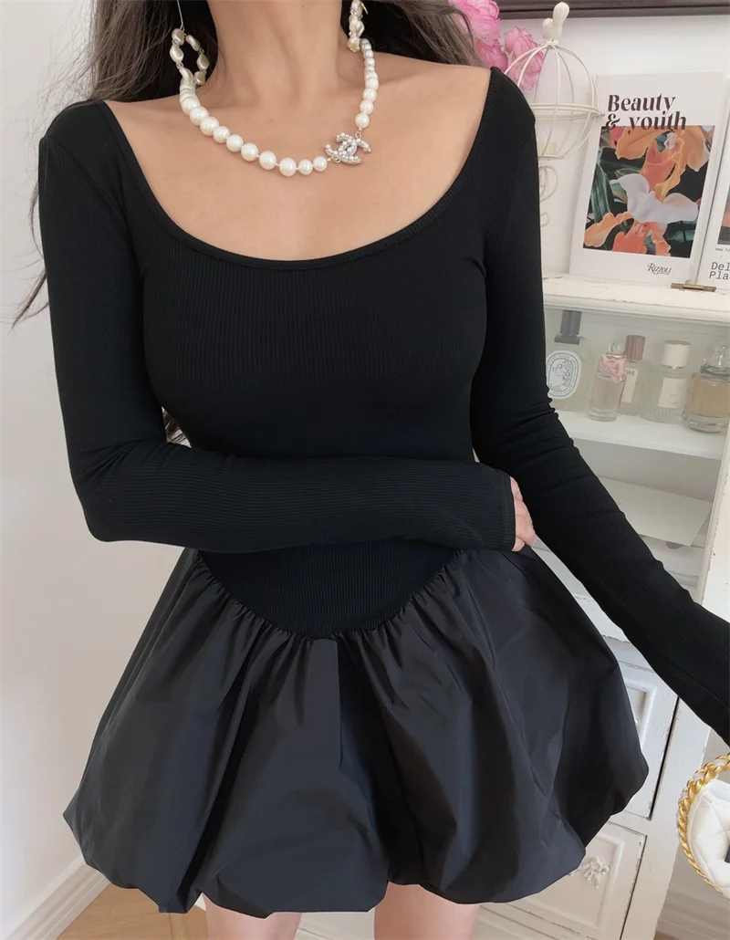 Women Solid Mini Dresses for Women Spicy Girl Party Long Sleeve A-line Classic Bottoming Elastic Autumn Female Clothing New