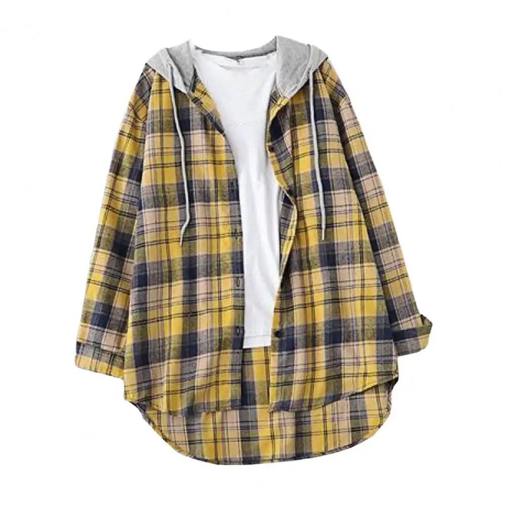 Yellow Hooded Long Sleeve Drawstring Coat