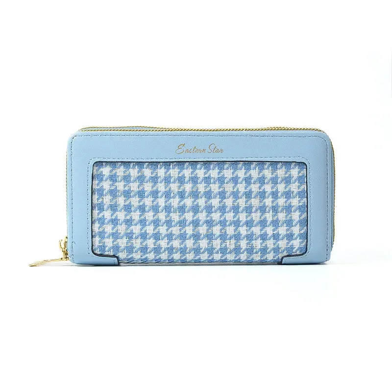 

Explosive Women's Long Purse Canvas PU Splicing Double Pull Mobile Phone Bag Multi-function Large Capacity Hand Purse