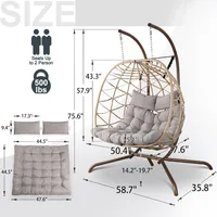 Outdoor Egg Swing Chair with Stand, 2 Person Patio Swing Chairs with Thick Cushions and Pillows,  for Indoor Bedroom 2