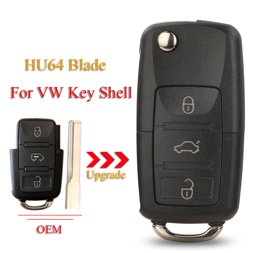 

jingyuqin 3Buttons Modified Flip Remote Car Key Shell Case For VW CRAFTER 2006-2011 HU64 Blade 2E0959753A Key Cover Replacement