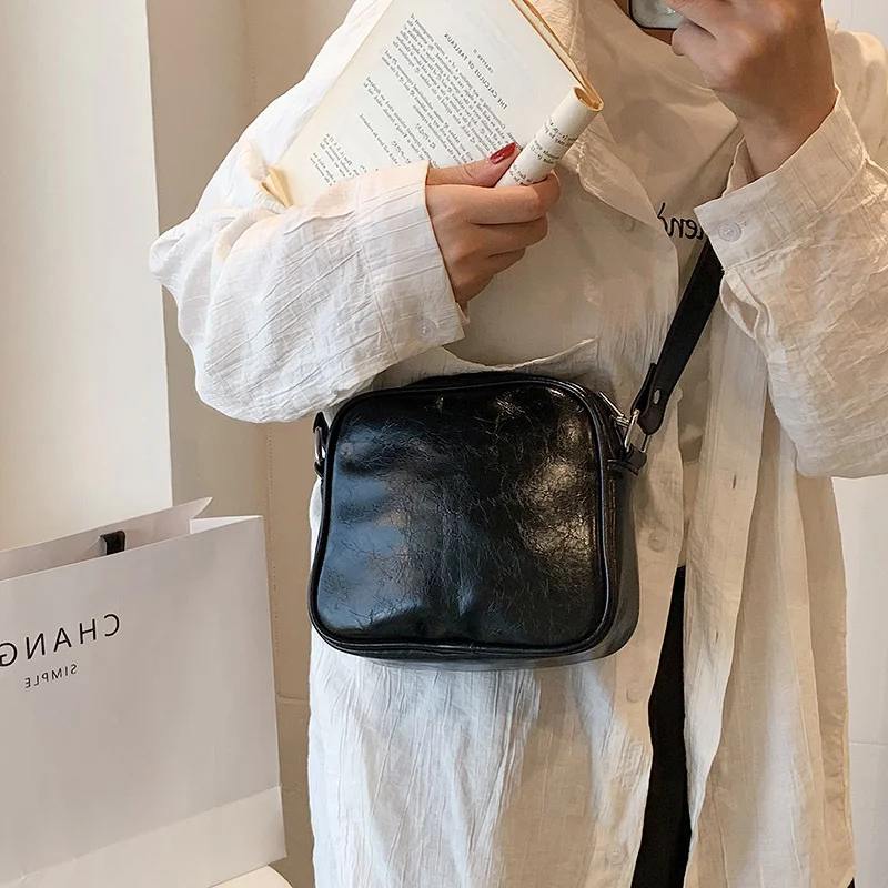 Shoulder Bag Summer Mini Square Solid Color Zipper Trendy All-match Women's Aesthetic PU Leather Texture Crossbody Bag Handbag