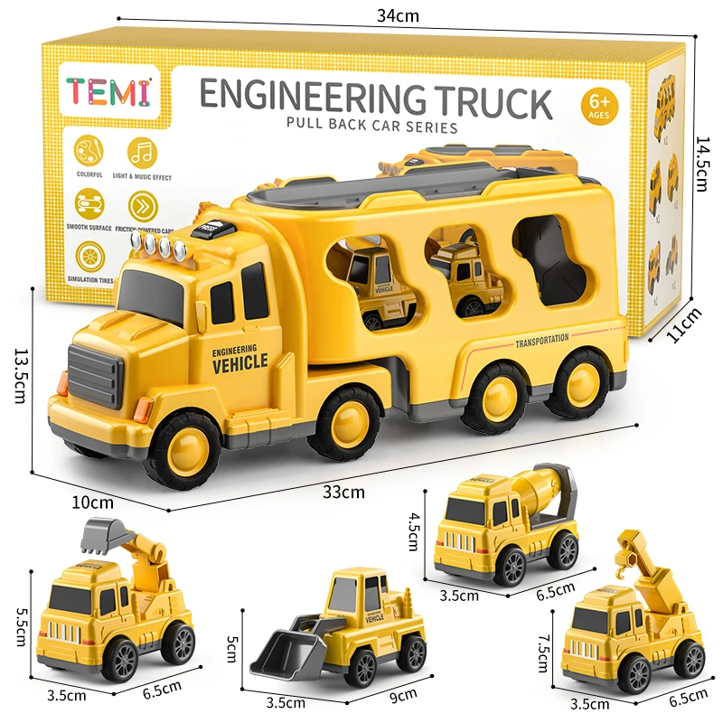 Diecast Carrier Truck Toys Cars Engineering Vehicles Excavator Bulldozer Truck Model Sets Educational Toys For Toddler Kids Gift 2