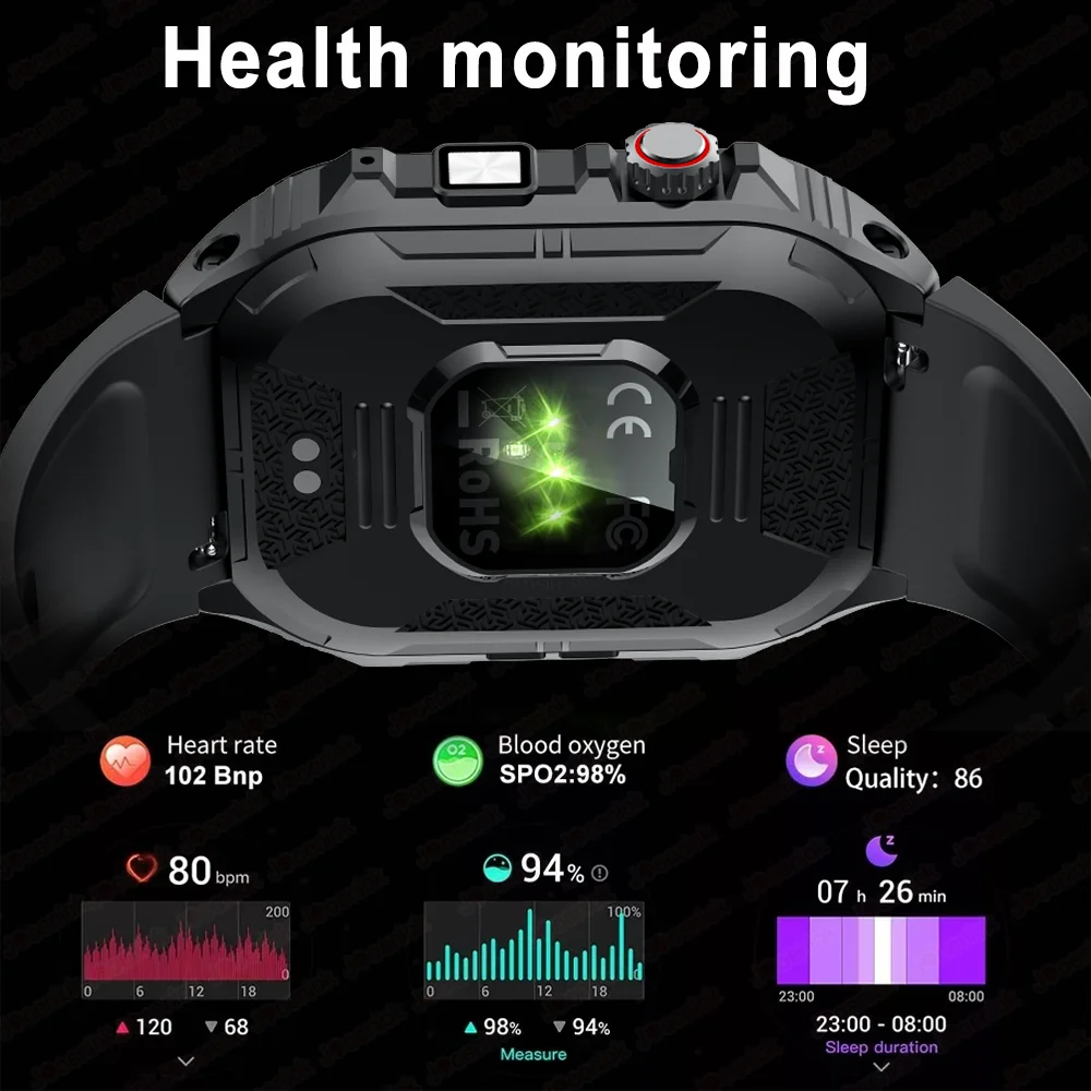 New Outdoor Sport Smart Watch Men 2.0" HD Screen LED Flashlight 400mAh Large Battery Heart Rate Waterproof BT Call Smartwatch