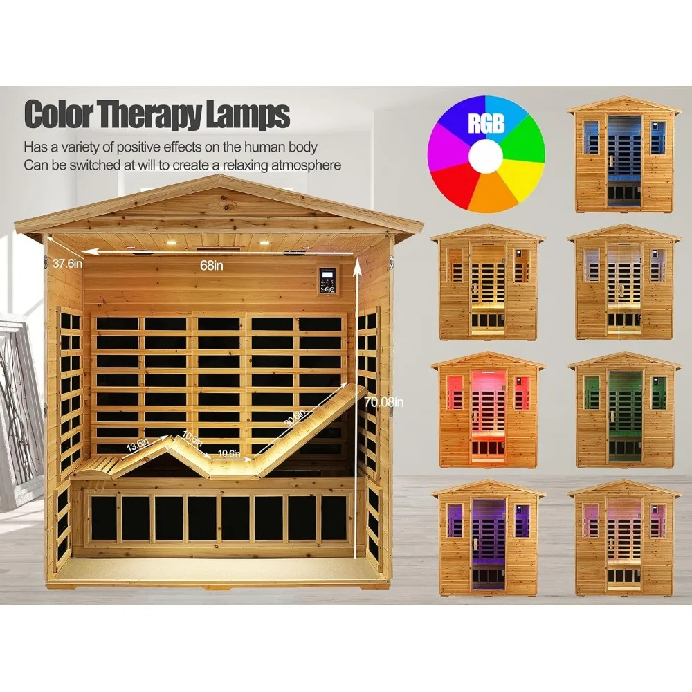 Outdoor Sauna 3 Person Infrared Sauna, Infrared Saunas for Home,1950W Low EMF Far Infrared Sauna Old Fir Wooden Sauna with Light 5