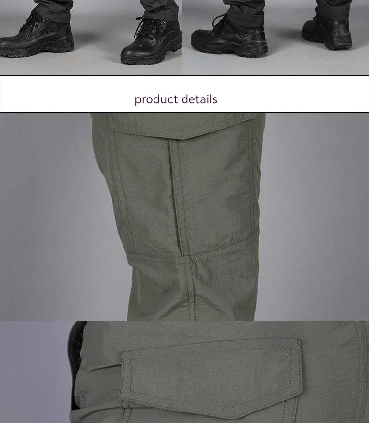 Herren-Cargo-Jogger-Hosen im taktischen Militärstil für Sommer, Wandern, Trekking, Bergsteigen, Arbeit und Freizeit – Armeegrün – Streetwear – Detail 6