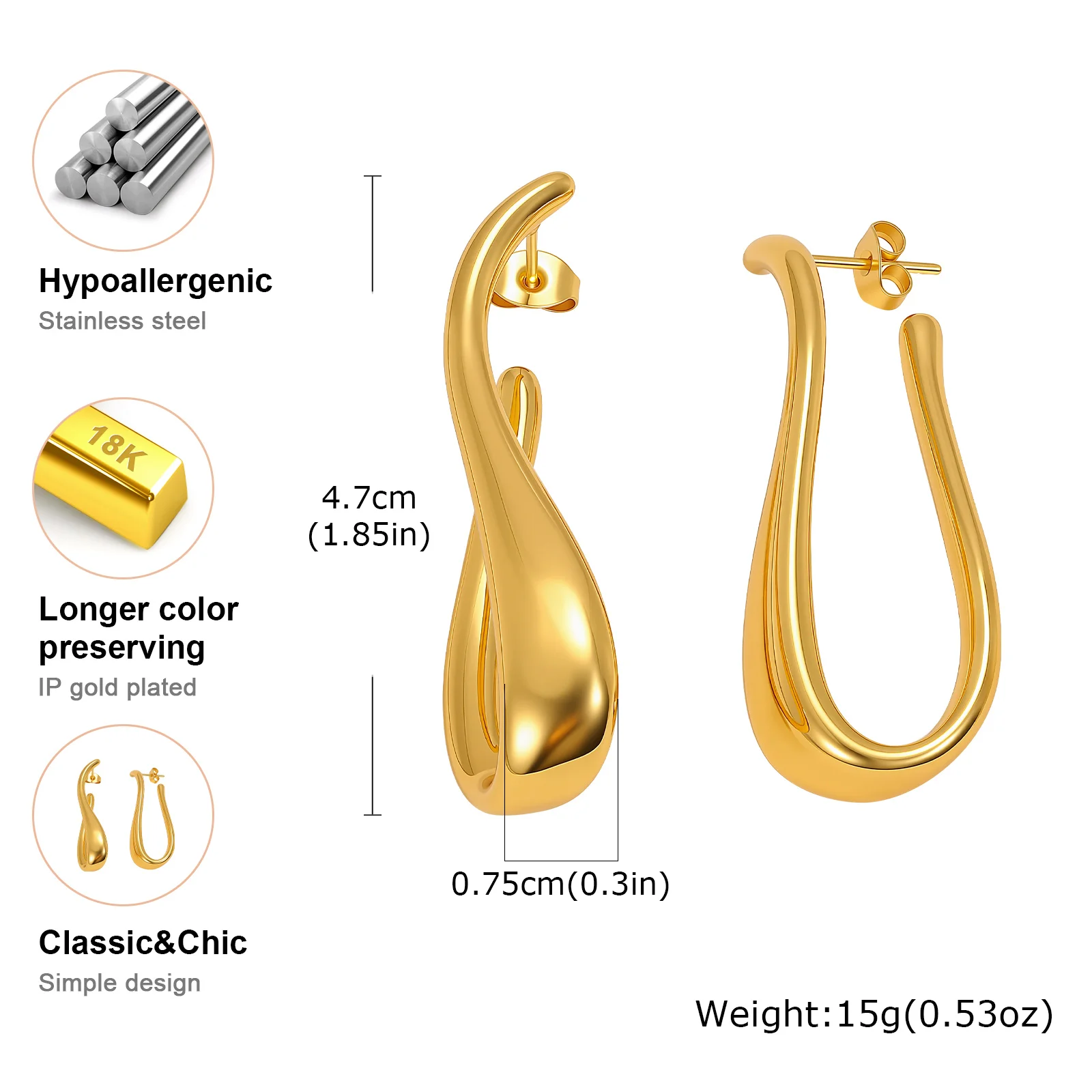 Kreative Edelstahl-Ohrringe mit unregelmäßigem Hohldesign für Damen, 18K Vergoldete Modische Schicke Ohrschmuck-Accessoires – Detail 9