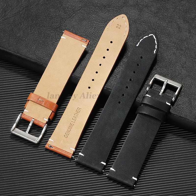 Vintage Dark Brown Handmade Genuine Leather Watch Strap with Quick Release