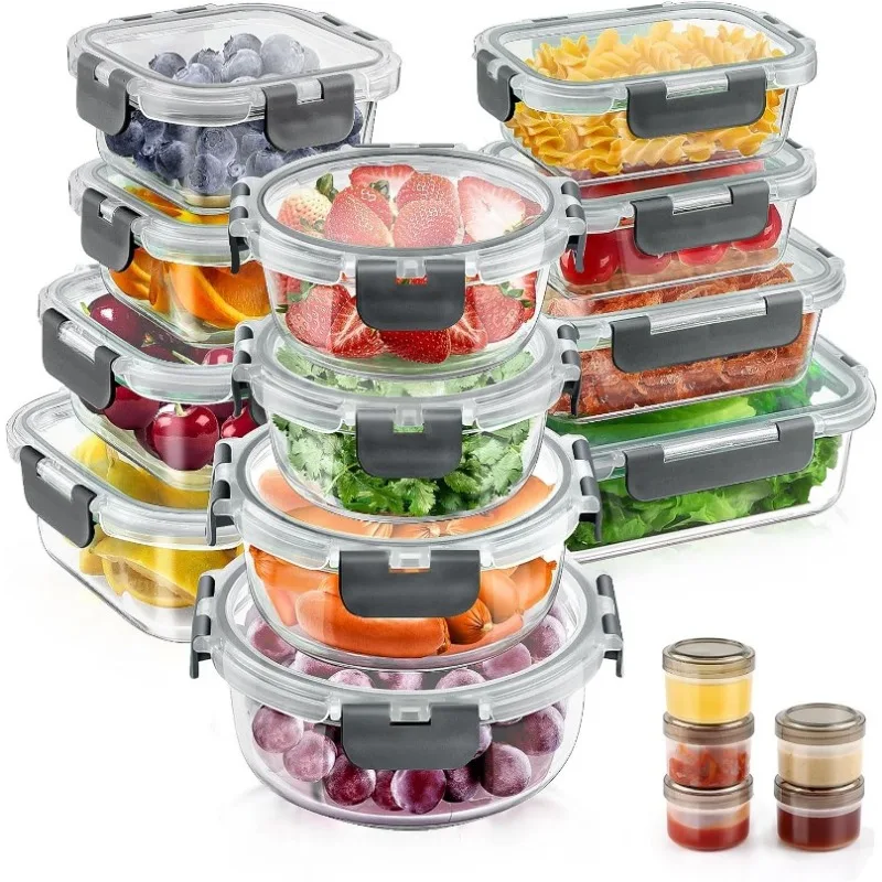 Glass Food Storage,Airtight Glass Meal Prep Containers,Leak Proof Lunch Containers BPA-Free, Microwave, Oven, Freezer,Dishwasher