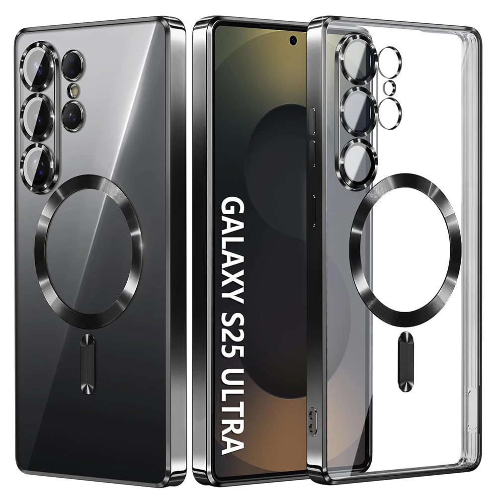 Luxury Glitter Plating Clear Silicone Soft Phone Case with Magnetic Magsafe Compatibility