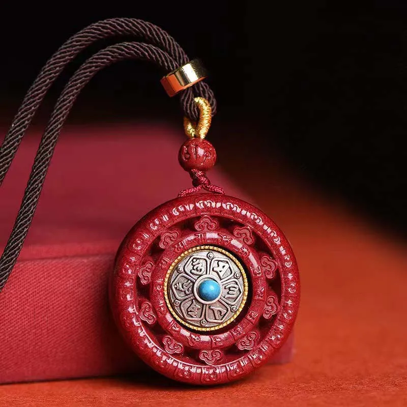 

Cinnabar Necklace Pendant Coin Necklace Talisman Amulet Men's Women's Jewelry with Cord
