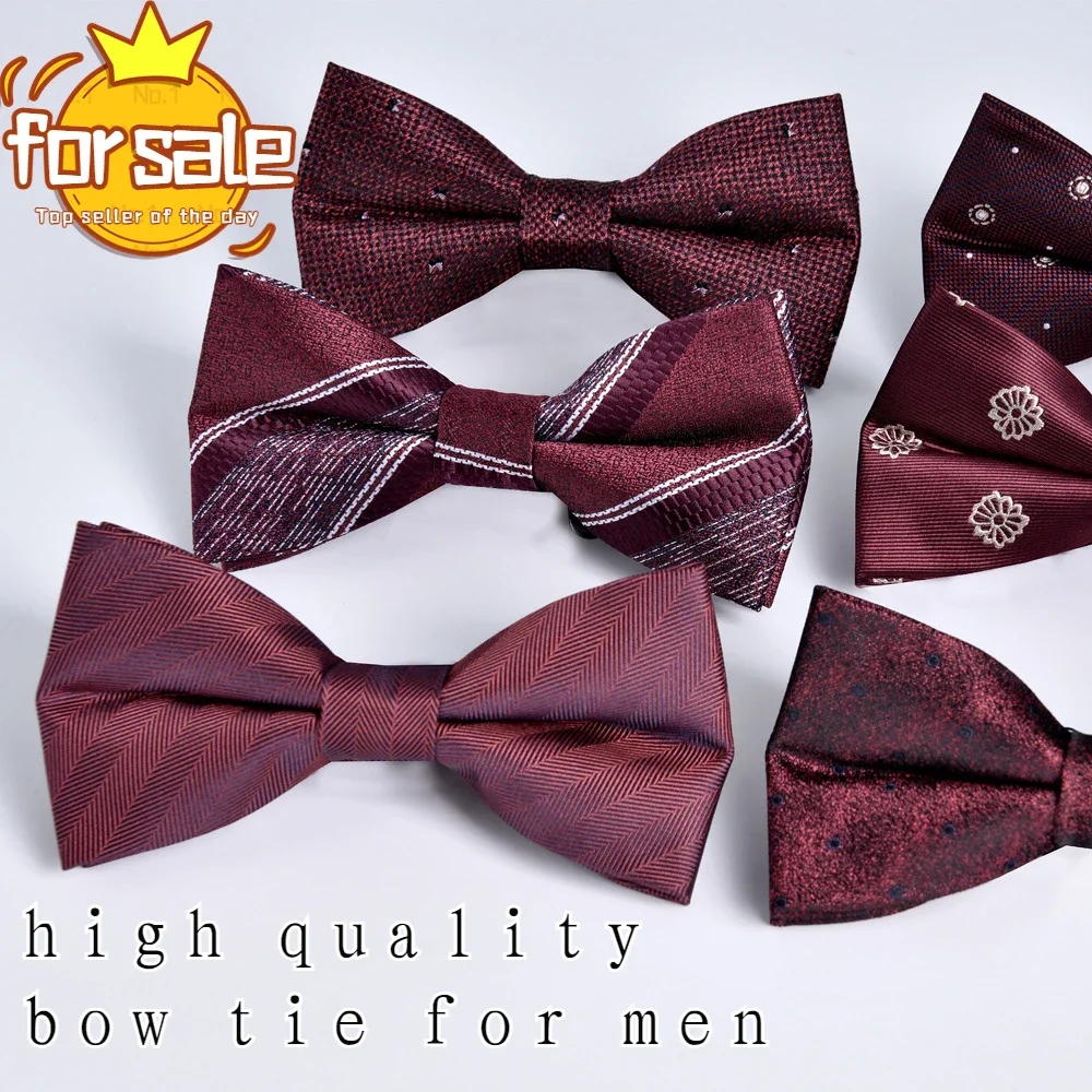 

high quality Bow tie men's wine red double jacquard groom wedding festival red flathead bow tie for men