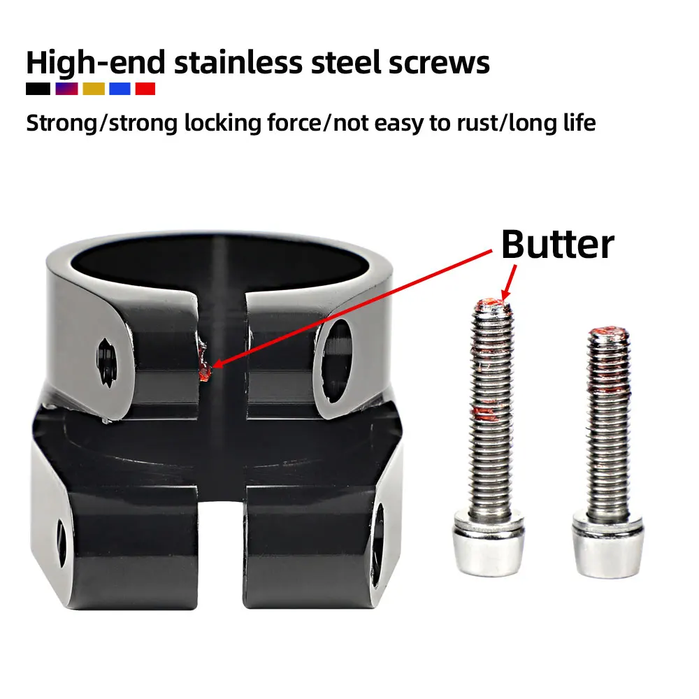 OUO Sattelklemme, vollständige CNC-Sattelstützenklemme, 31,8/34,9 mm, doppellagige Sattelstiftklemme, buntes Dual-Lock-Rohrpfosten-Clip, Fahrradstück – Detail 6