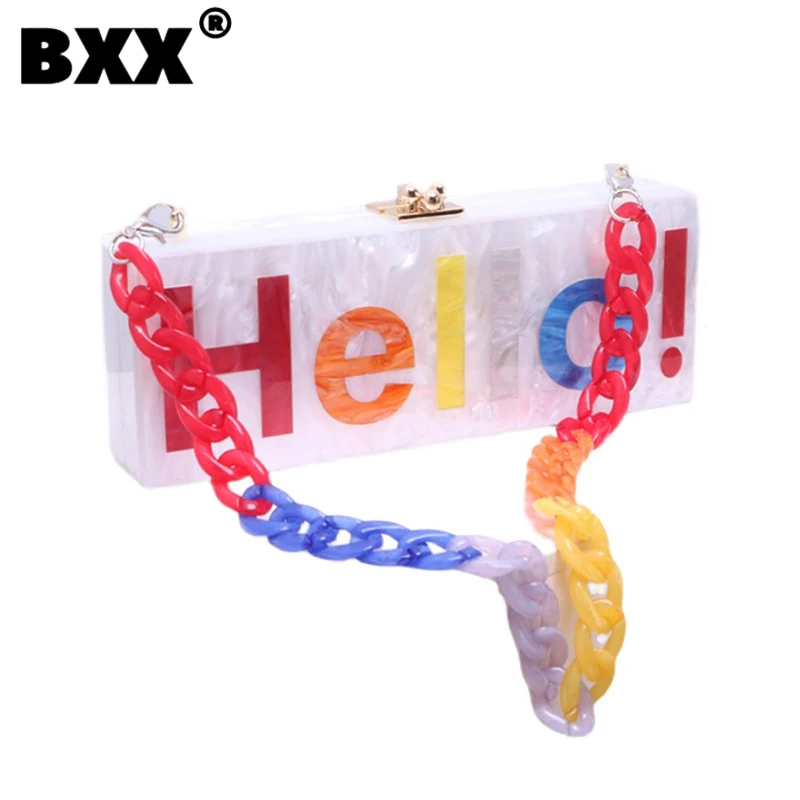 

[BXX] Contrast Color Women One Shoulder Acrylic Bag 2023 New Letter Printed Niche Design Spliced Underarm Bags Female 8CY1121