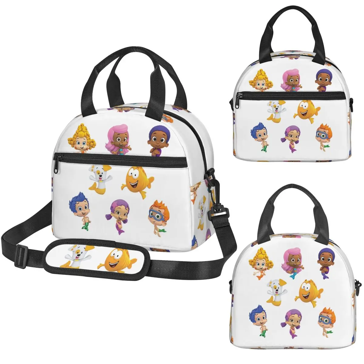 All Bubble Guppies Together Cartoon Mermaids 어린이용 절연 도시락 가방 어린이용 학교 쿨러 열 상자 토트 도시락 상자