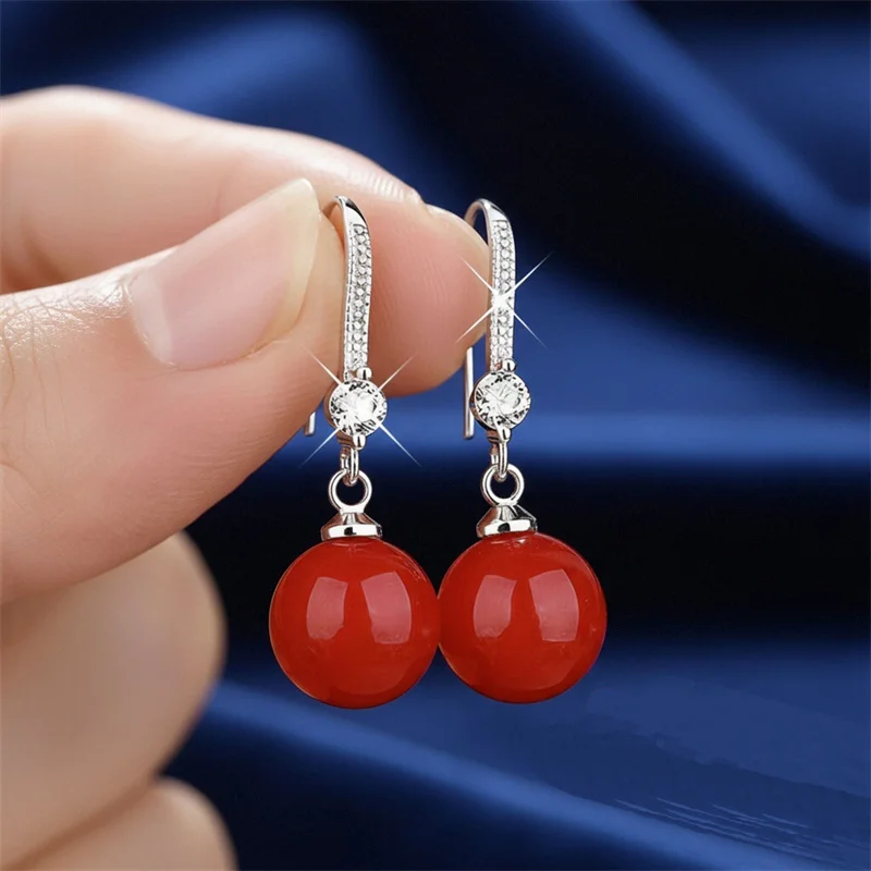 925 Sterling Silver Drop Earrings Inlaid With 5A Zircon Agate, Hotan Jade Women's Earrings Party Wedding Jewelry Accessories