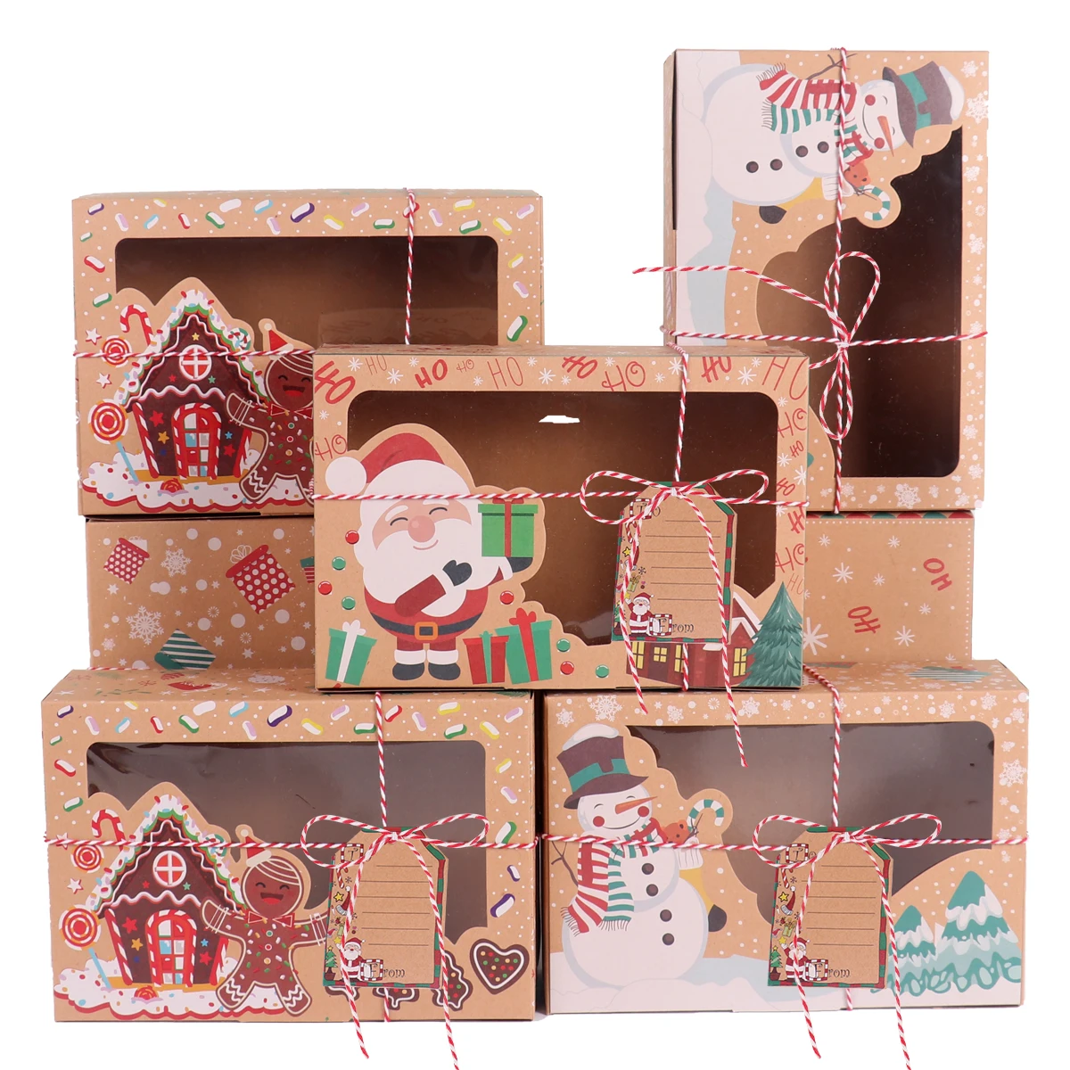 

3/6/9/12pcs Kraft Paper Candy Boxes Merry Christmas Cookie Gift Box Clear Window Packaging Bag Party Favor New Year Decoration