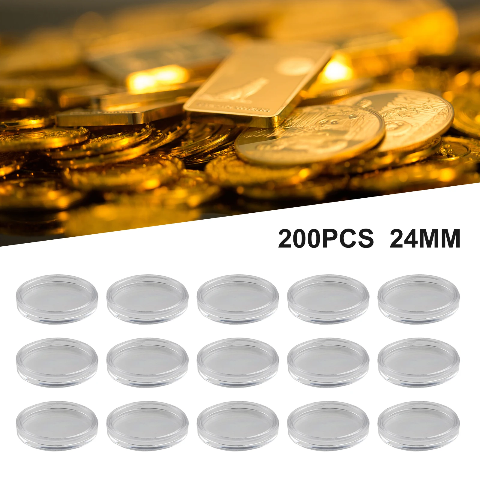 

200Pcs 24mm Clear Round Transparent Plastic Coin Capsules Coin Collecting Box Case For Coins Storage Capsules Coin Holder