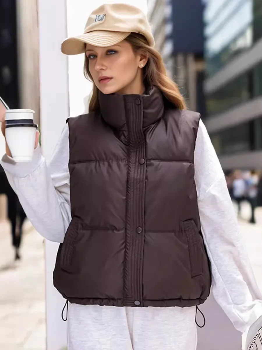 Autumn Winter Women Waistcoat Double Sides Women Sleeveless Vest Coat Stand Collar Short Down Cotton Vest Coat Femme