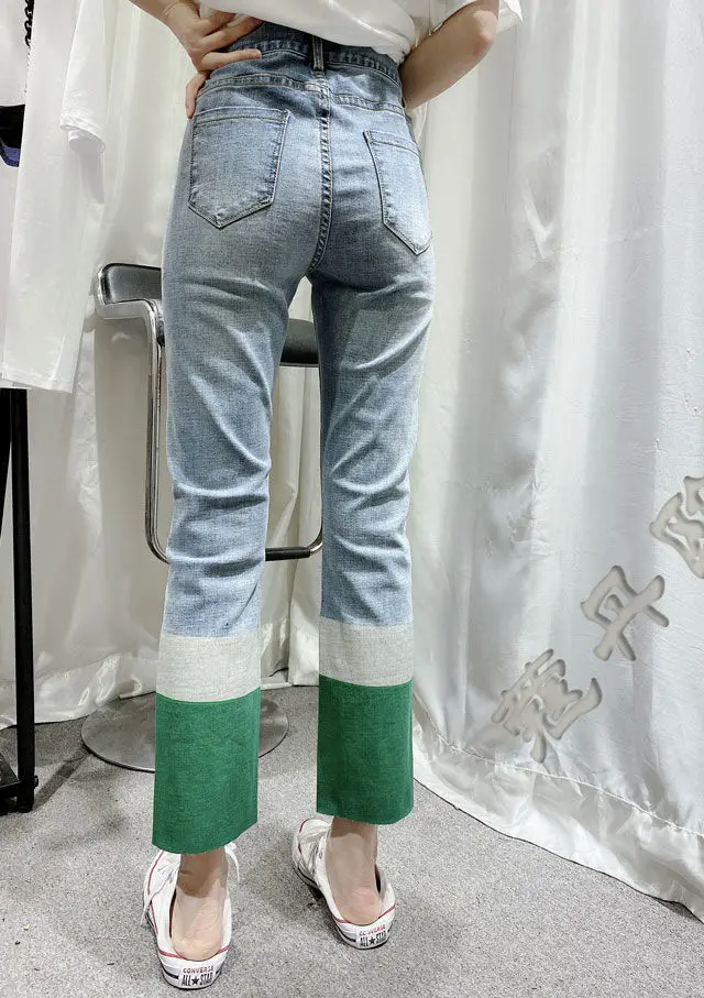 Koijizayoi Panelled Color Women Fashion Jeans Ankle Length High Waist Girls Chic Denim Pant Pocket Spring Autumn 2022 New Jeans black jeans