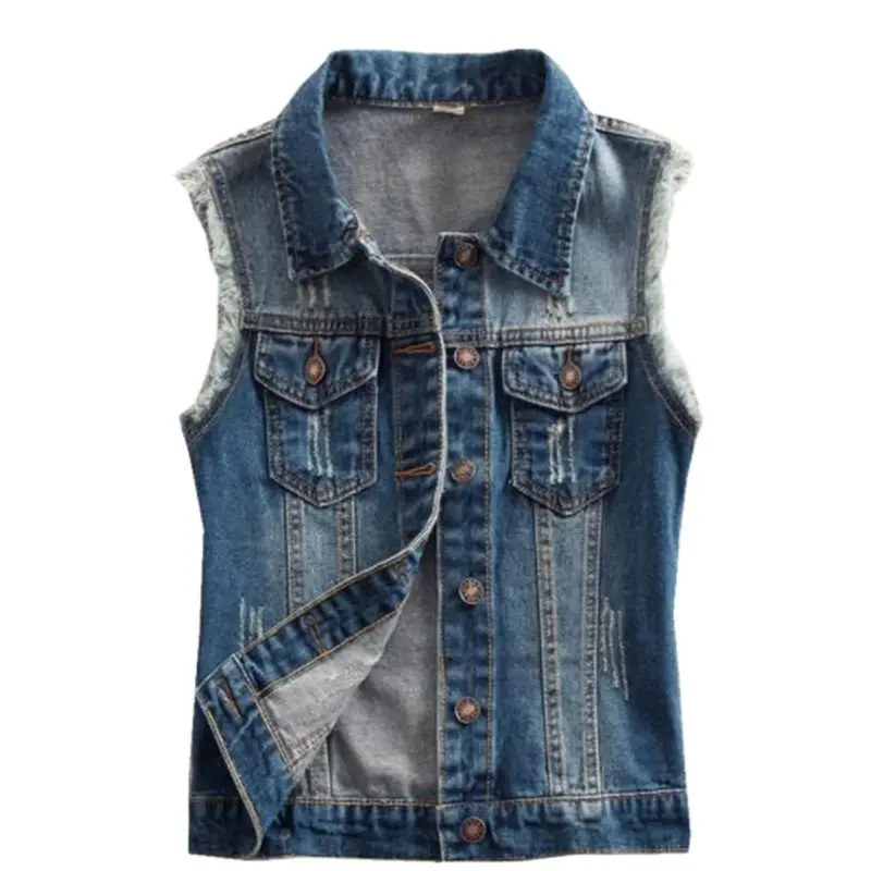 

Lady Vaquero Chaleco Cow-boy Gilet Spring Hot Sale Denim Vests Female Autumn Hot Sale Denim Vest Woman Abrigo Denim Waistcoat