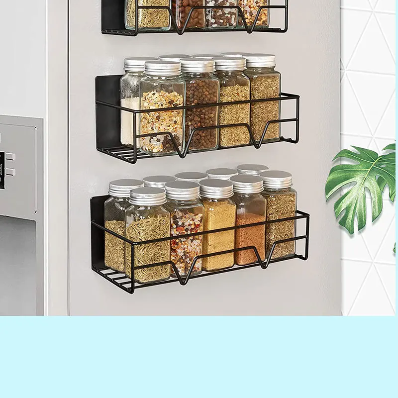 Japanese Style Magnetic Suction Refrigerator Storage Rack Kitchen Non Perforated Microwave Oven Side FrameSeasoning Storage Rack