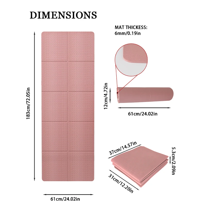 Yoga Mat 4mm Folding Portable Dual-Sided Non-Slip Surface 1pc
