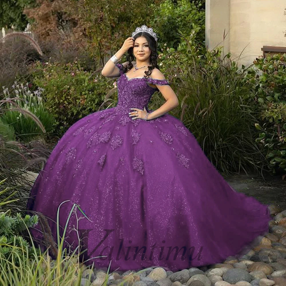 Valintimu Glamorous Off the Shoulder Quinceanera Dress Appliques Beads Lace Up Sweep Train 15 Anos Vestido Made to Order Plus quinceanera dresses