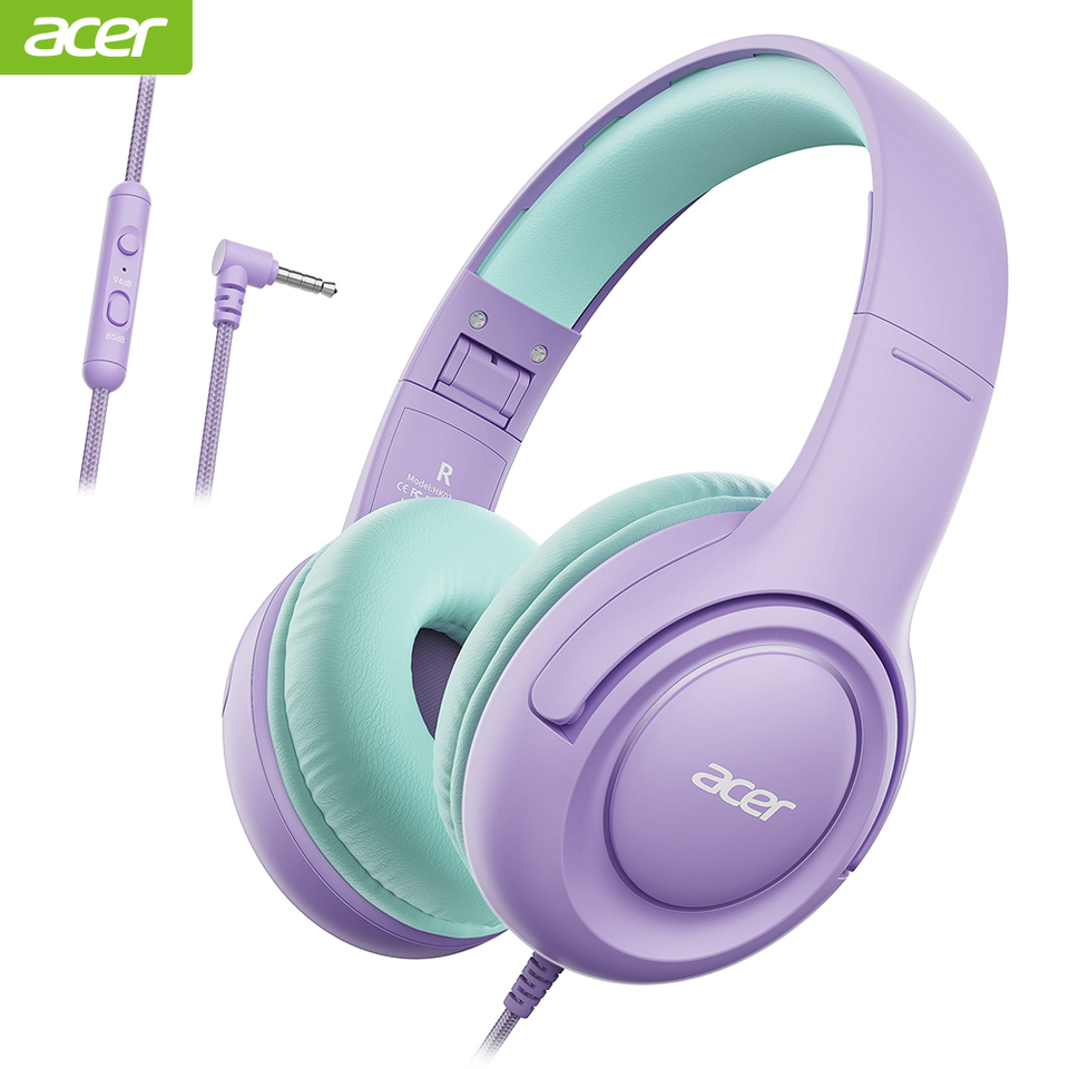 Acer Kids Headphones Safe Volume Limiter 94dB,3.5mm Jack On-Ear Headset for Children Teens Girls Boys School