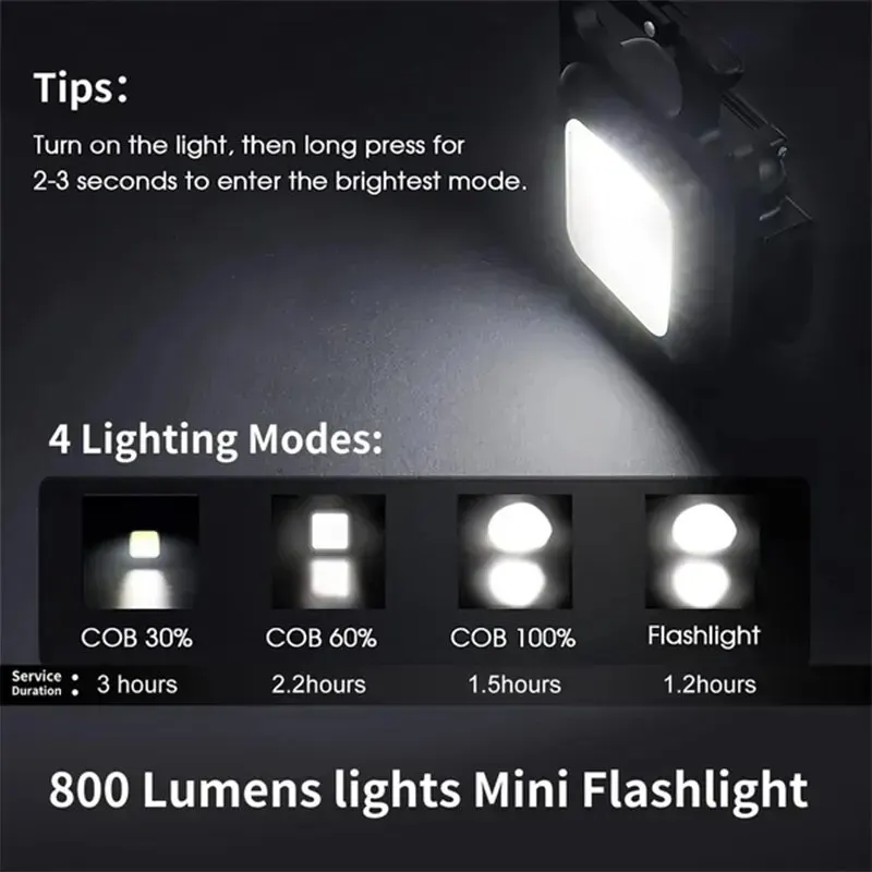 미니 LED 손전등 키체인 다기능 휴대용 COB 캠핑 램프, USB 충전 작업 조명, 야외 낚시 하이킹 랜턴